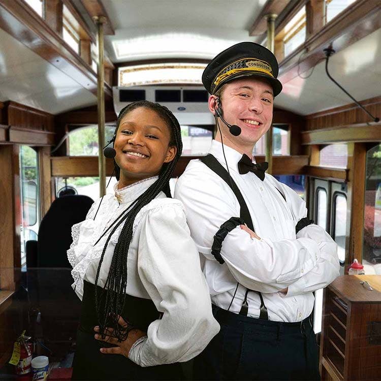 people aboard the hershey trolley works